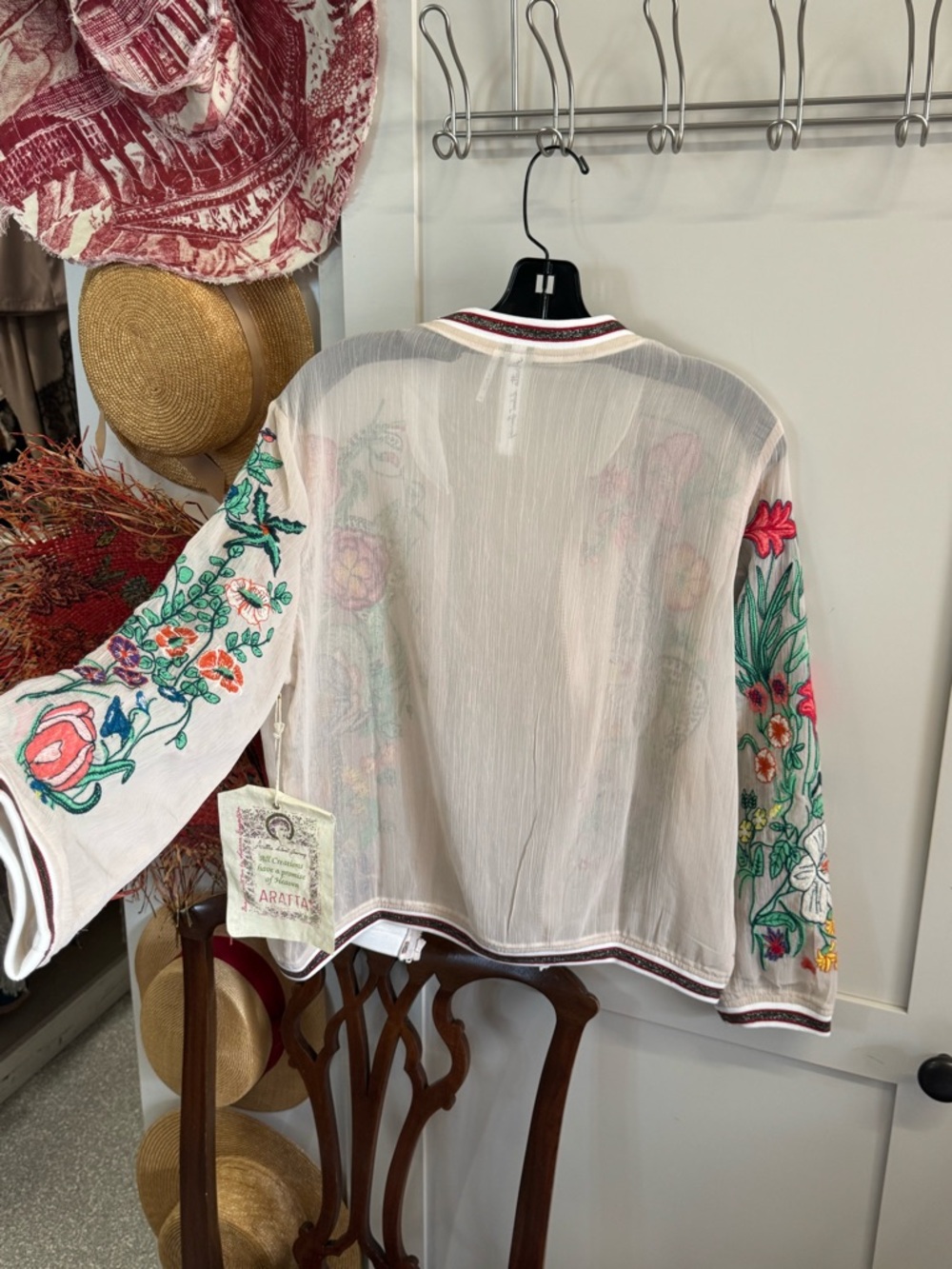 ARATTA Sheer Embroidered Floral Bomber Jacket - Pink - Picture 5 of 6